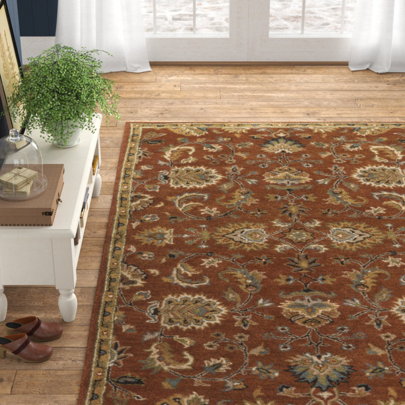 Oriental Handmade Tufted Wool Rust/Dark Green Area Rug & Reviews